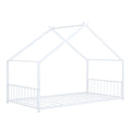 Twin Size Metal House Bed, White White Metal
