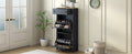 Functional Entryway Organizer With 2 Flip Drawers, Wood Grain Pattern Top Shoe Cabinet With Drawer, Free Standing Shoe Rack With Adjustable Panel For Hallway, Black Freestanding 3 4 Drawers Black
