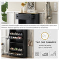 Functional Entryway Organizer With 2 Flip Drawers, Wood Grain Pattern Top Shoe Cabinet With Drawer, Free Standing Shoe Rack With Adjustable Panel For Hallway, Black Freestanding 3 4 Drawers Black