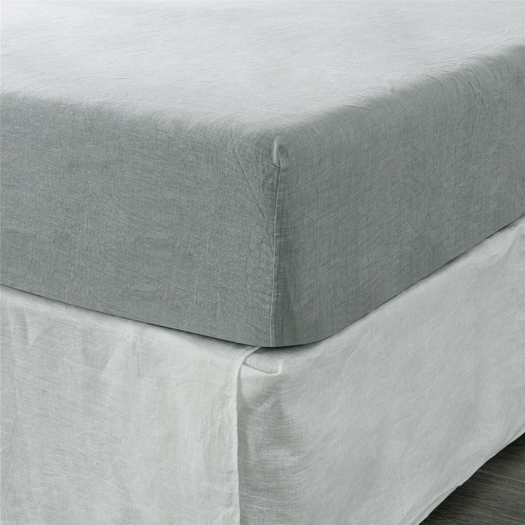 Fitted Queen Sheet 1 Pc, Bed Sheets Queen Size, Linen Sheets Queen Size, Hotel Sheets,& Fade Resistant Queen Sheets, Sea Glass Grey Linen Linen