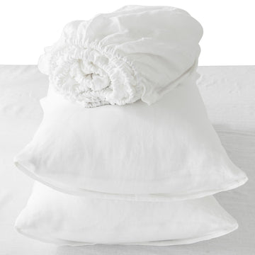 4 Pcs California King Bed Set, Premium Linen Bedding Sheets & Pillowcases, California King Bed In A Bag, Soft White Bedding Sheet & Pillowcase Sets White Linen Linen