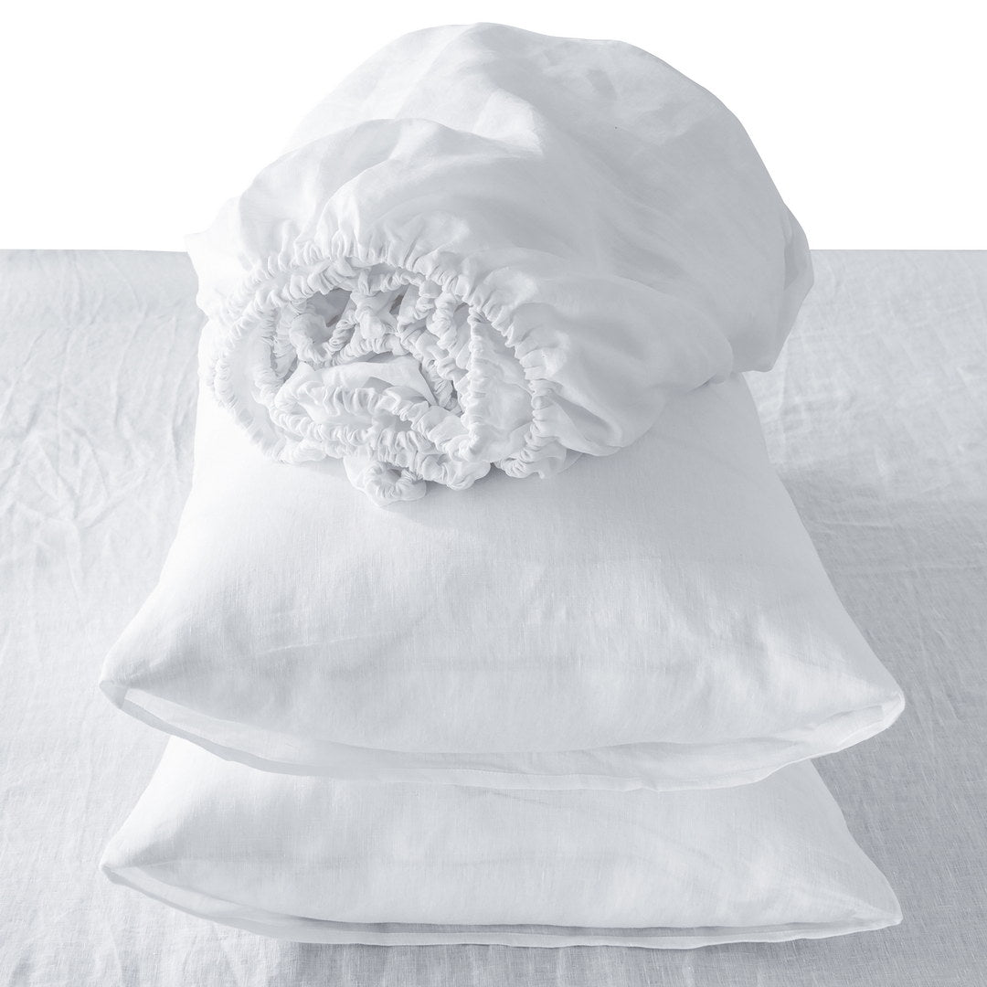 4 Pcs King Bedding Set, Premium Linen Bedding Sheets & Pillowcases, Bed In A Bag King Size Bed Set, White Bedding Sheet & Pillowcase Sets White Linen Linen
