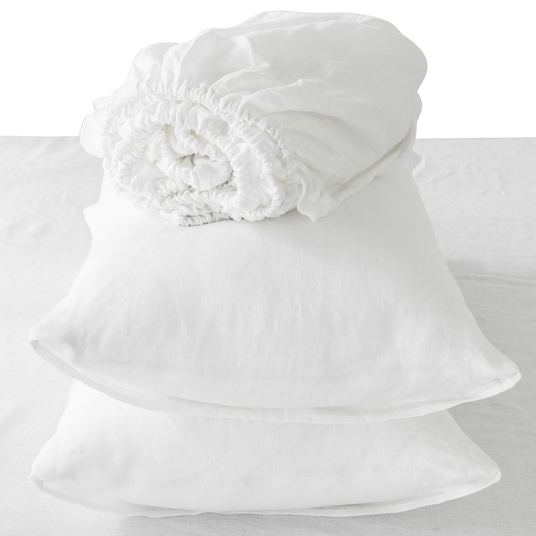 4 Pcs Bedding Sets Queen, Premium Linen Bedding Sheets & Pillowcases, Queen Bedding Sets, Soft White Bedding Sheet & Pillowcase Sets White Linen Linen