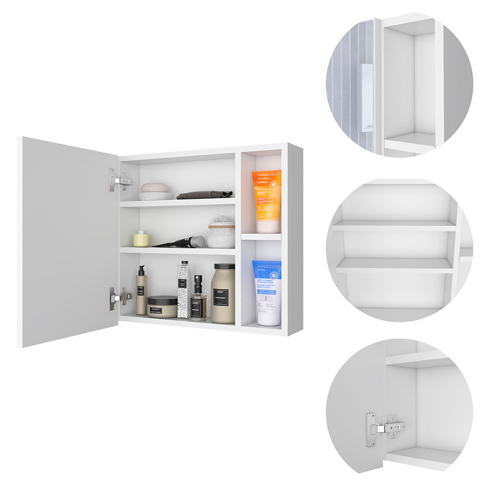 Medicine Cabinet Viking, Three Internal Shelves, Single Door, Two External Shelves, White Finish White Particle Board