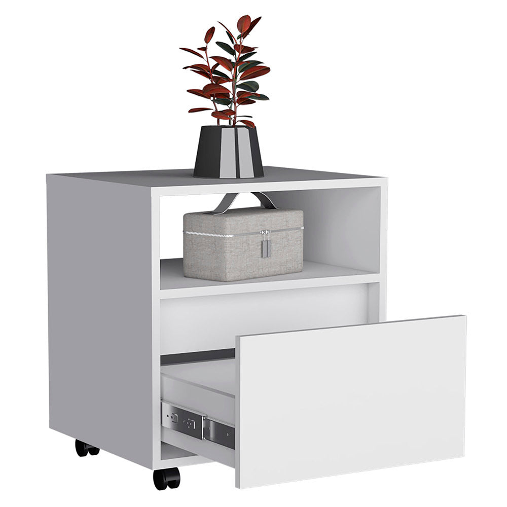 Nightstand Munyochi, One Drawer, White Finish White Particle Board