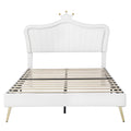 Queen Size Upholstered Bed Frame With Led Lights,Modern Upholstered Princess Bed With Crown Headboard,White White Pu
