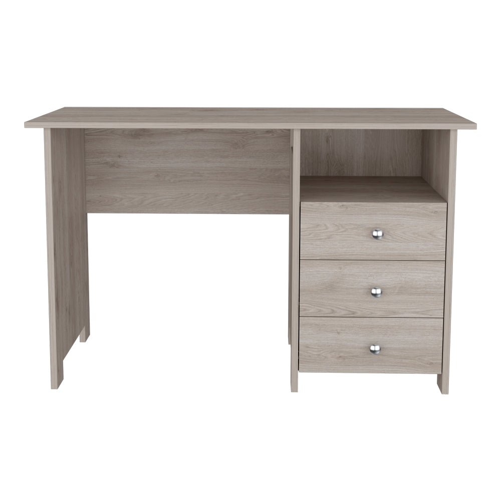 Writing Desk Brentwood With Three Drawers And Open Storage Shelf, Light Gray Finish Light Gray Particle Board