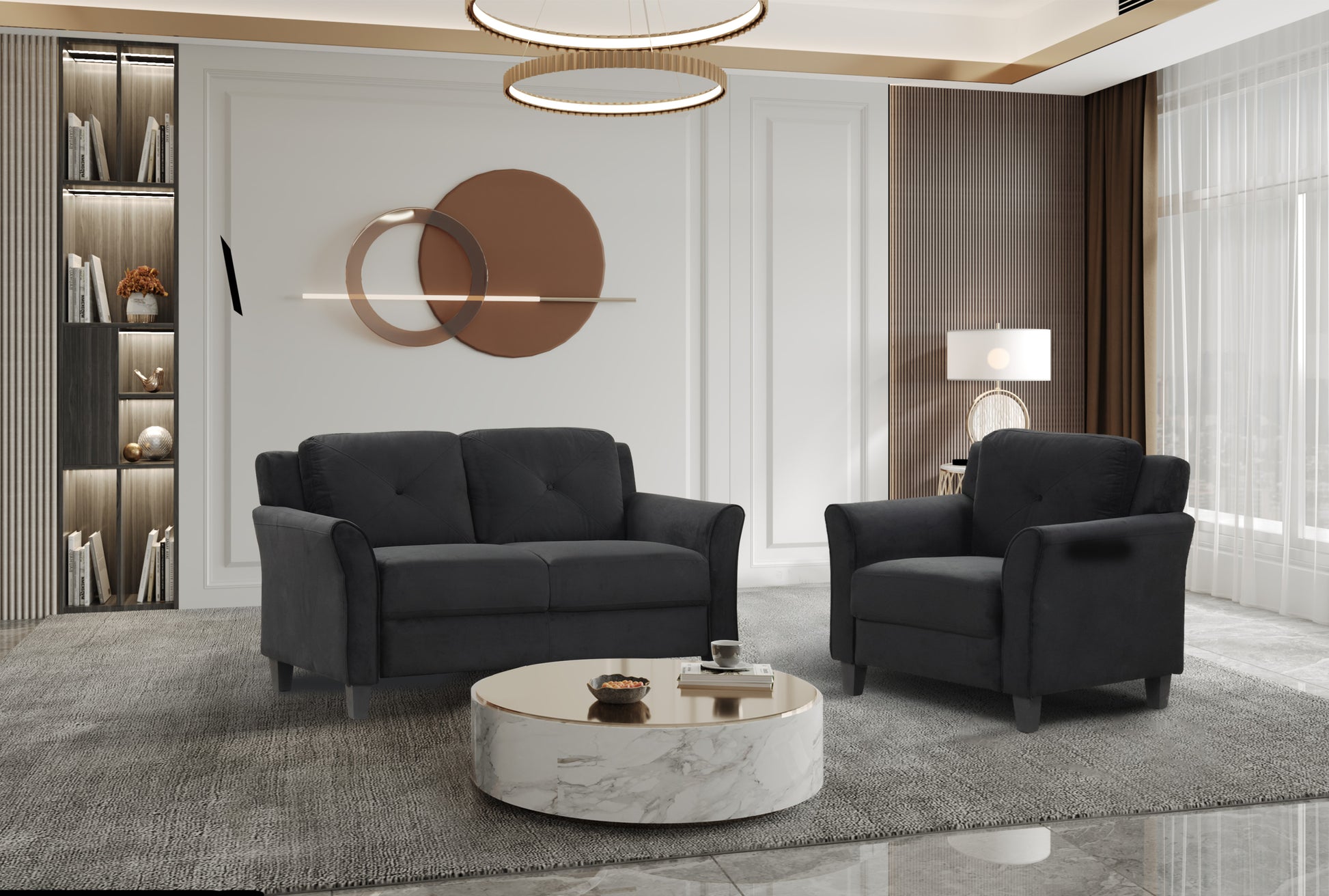 Fashionable Living Room Sofa Single Seat, Black Fabric Antique Black Gray Velvet Wood Primary Living Space Soft American Traditional,Casual Rubberwood Memory Foam And Polyurethane Foam Polyester 1 Seat