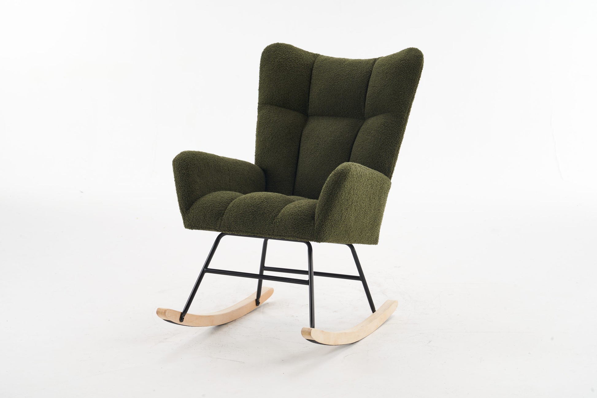 Rocking Chair Nursery, Solid Wood Legs Reading Chair With Teddy Fabric Upholsterednap Armchair For Living Rooms, Bedrooms, Offices, Best Gift,Green Teddy Fabric Green Primary Living Space Modern Rocking Chairs Polyester