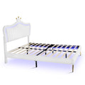 Queen Size Upholstered Bed Frame With Led Lights,Modern Upholstered Princess Bed With Crown Headboard,White White Pu