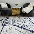 Shifra Luxury Area Rug In Gray With Navy Blue Abstract Design Multicolor Polyester