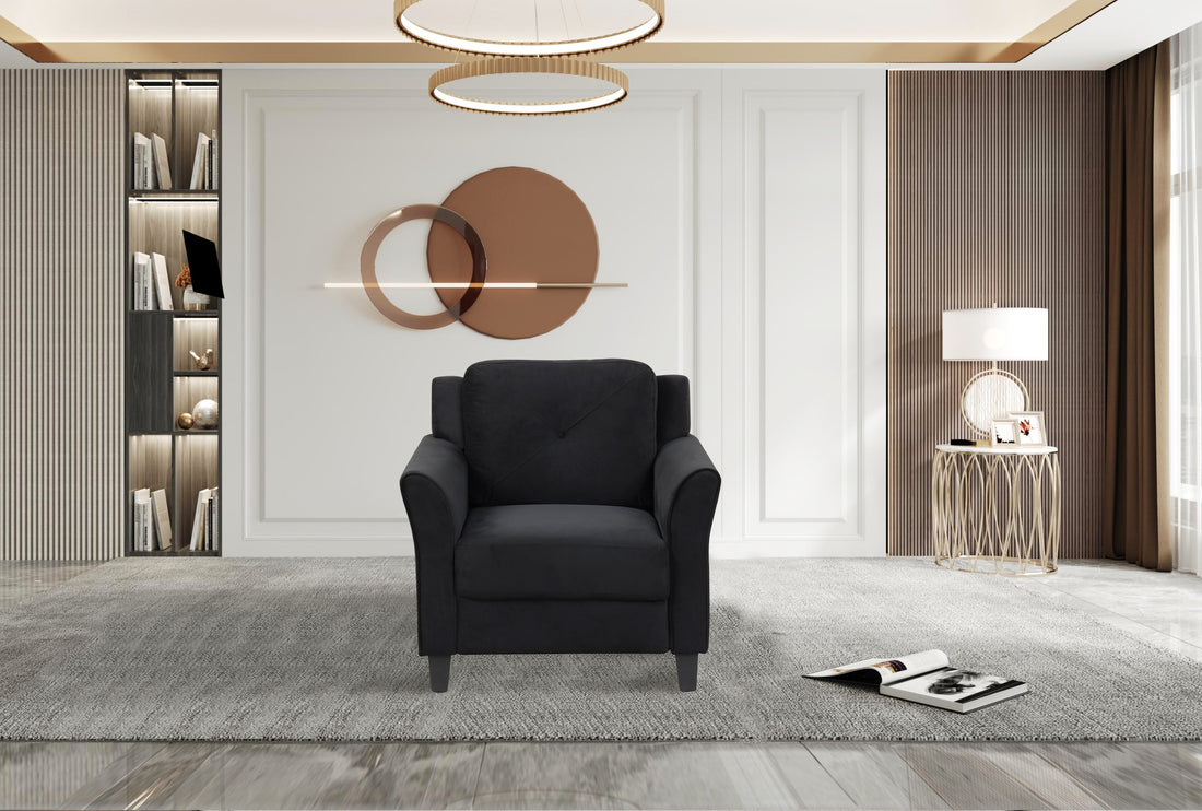 Fashionable Living Room Sofa Single Seat, Black Fabric Antique Black Gray Velvet Wood Primary Living Space Soft American Traditional,Casual Rubberwood Memory Foam And Polyurethane Foam Polyester 1 Seat