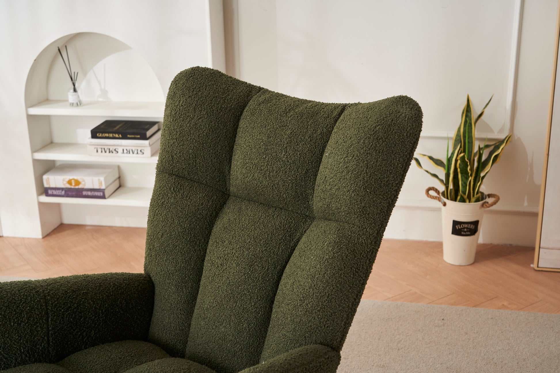 Rocking Chair Nursery, Solid Wood Legs Reading Chair With Teddy Fabric Upholsterednap Armchair For Living Rooms, Bedrooms, Offices, Best Gift,Green Teddy Fabric Green Primary Living Space Modern Rocking Chairs Polyester