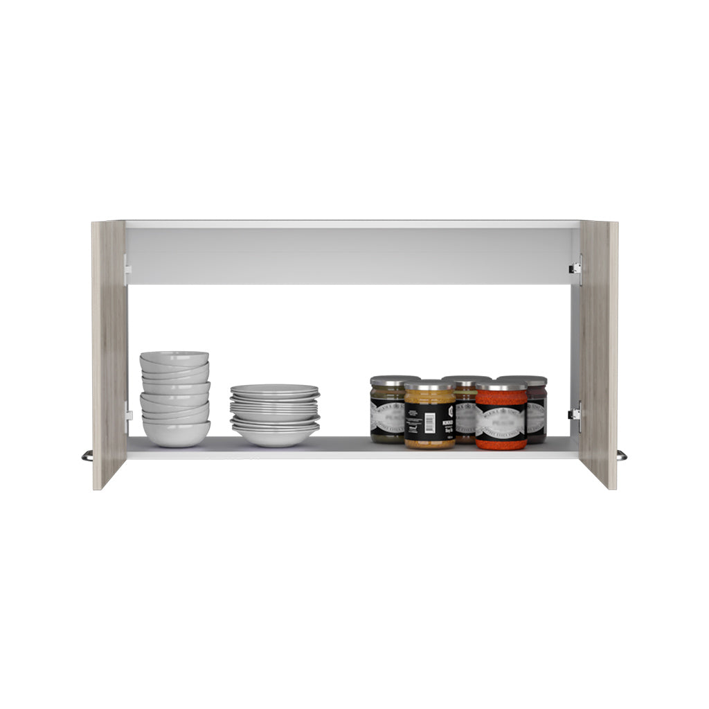 Wall Cabinet Toran, Two Shelves, Double Door, White Light Gray Finish White Particle Board