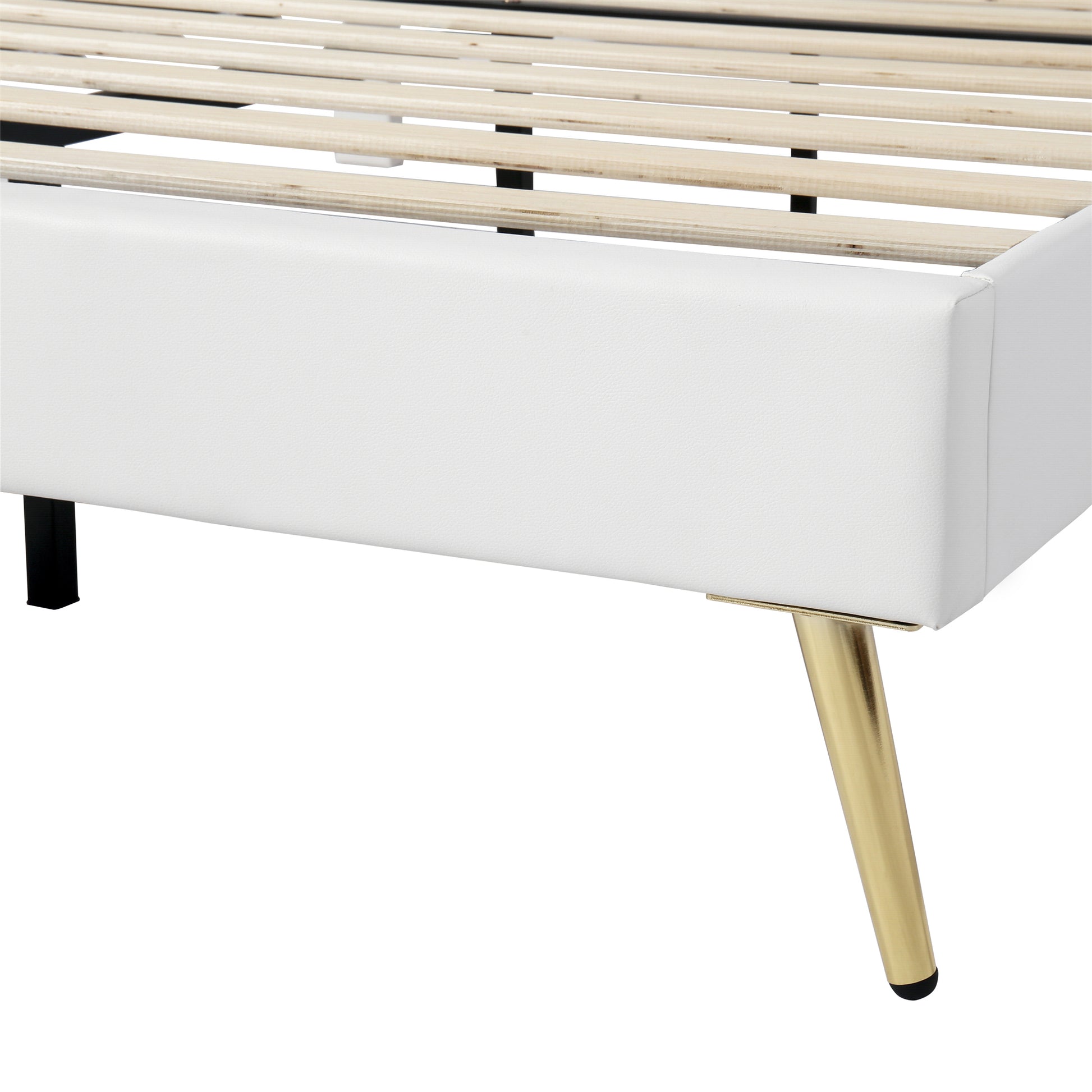 Queen Size Upholstered Bed Frame With Led Lights,Modern Upholstered Princess Bed With Crown Headboard,White White Pu