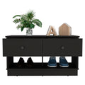 Storage Bench Beji, Lower Shelf, Two Drawers, Black Wengue Finish Black Particle Board