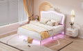 Queen Size Upholstered Bed Frame With Led Lights,Modern Upholstered Princess Bed With Crown Headboard,White White Pu