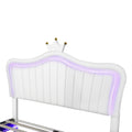 Queen Size Upholstered Bed Frame With Led Lights,Modern Upholstered Princess Bed With Crown Headboard,White White Pu