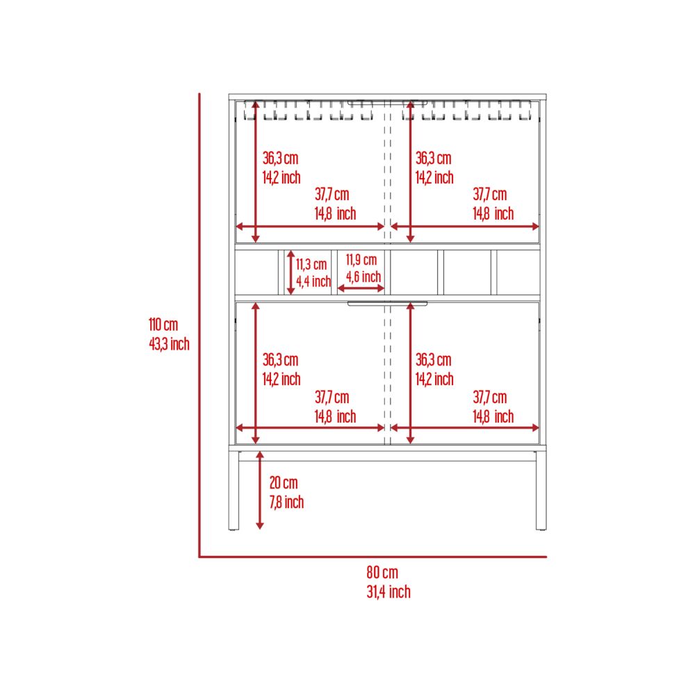 Bar Cabinet Puertu, Six Wine Cubbies, Double Door Cabinet, Light Gray Finish Light Gray Particle Board