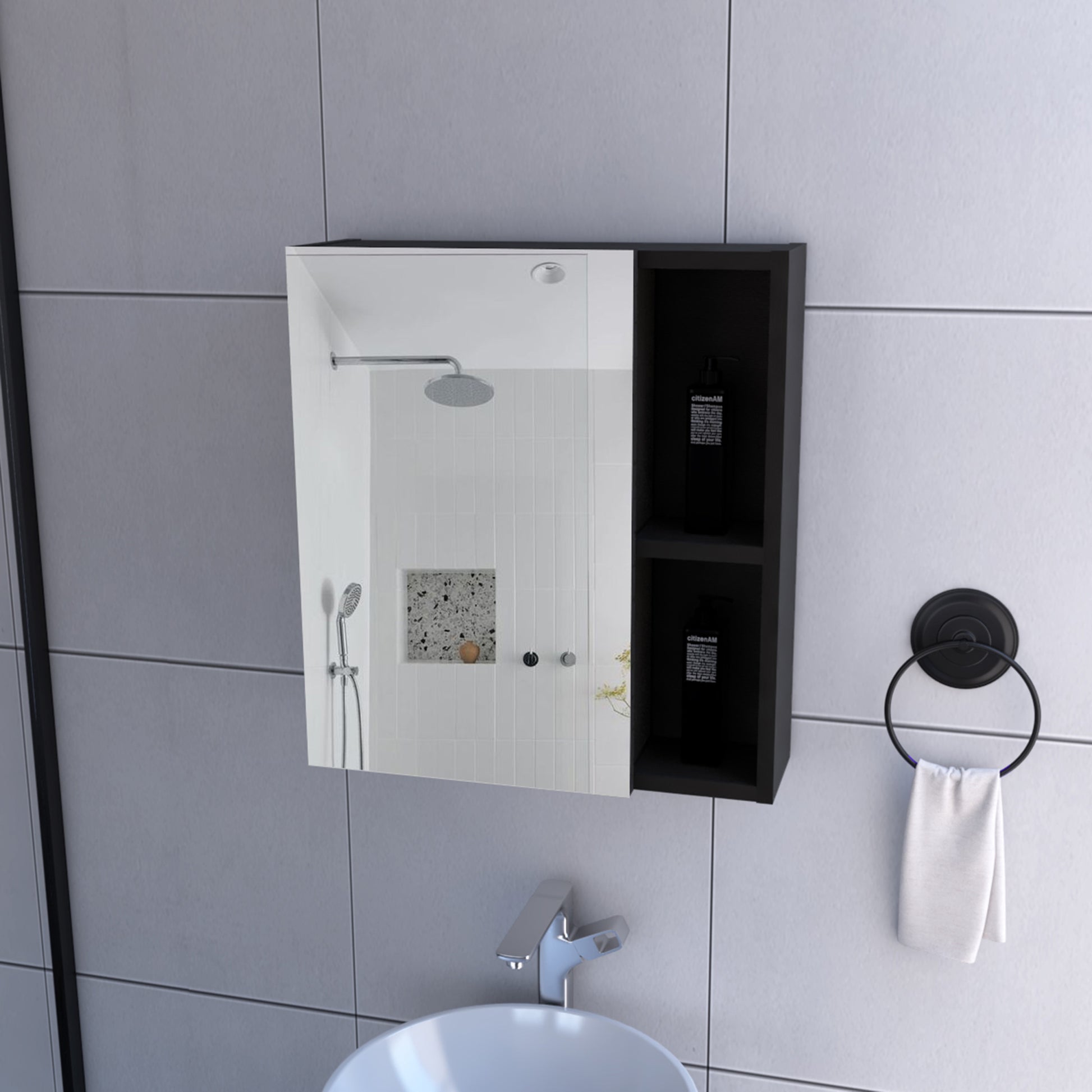 Medicine Cabinet Mirror Clifton, Five Internal Shelves, Black Wengue Finish Black Particle Board