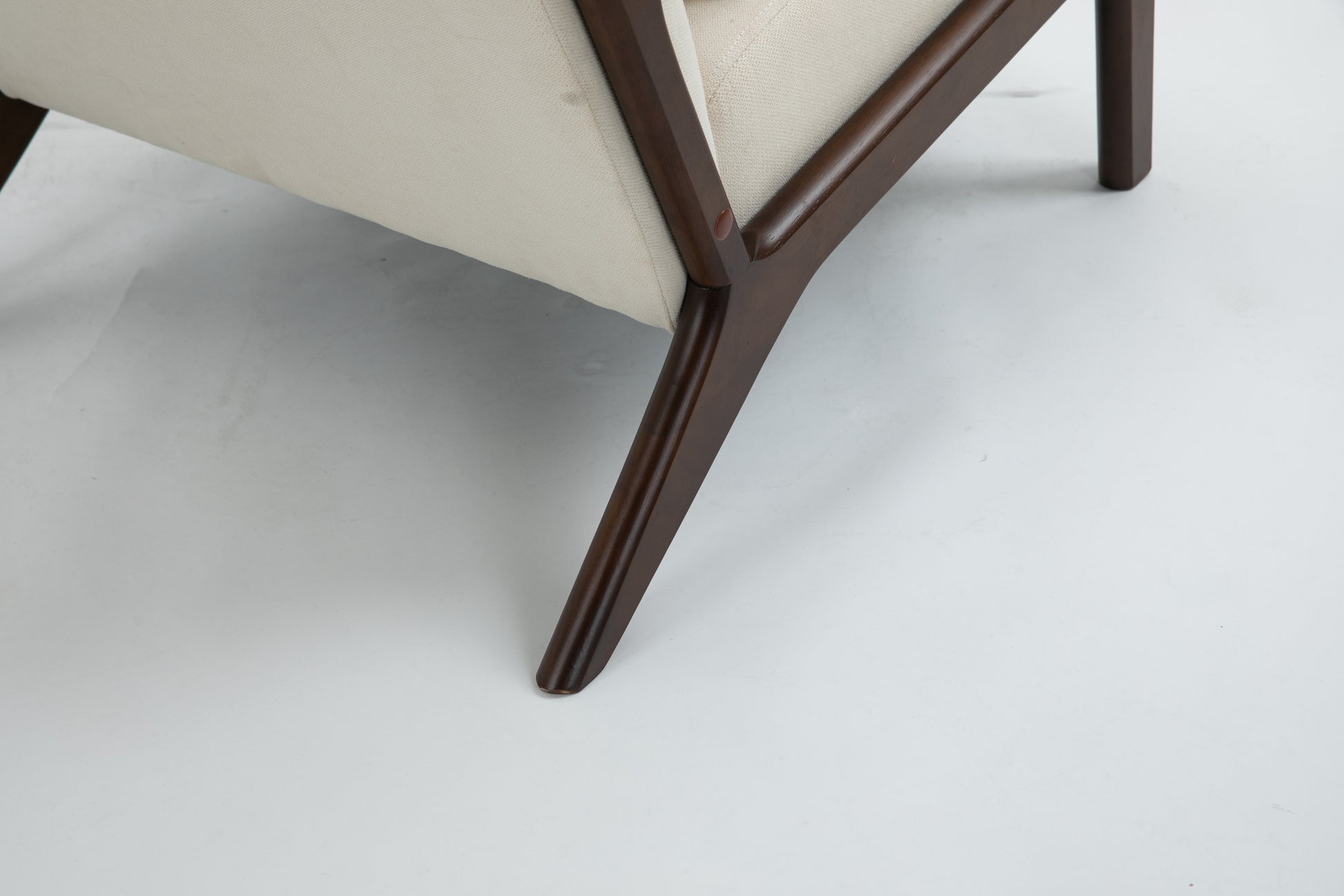 Mid Century Modern Accent Chair With Wood Frame, Upholstered Living Room Chairs With Waist Cushion, Reading Armchair For Bedroom Sunroom White Cotton Velvet