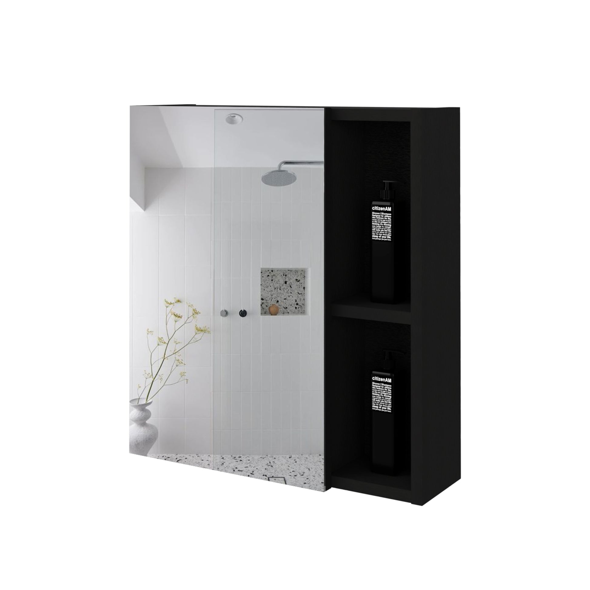 Medicine Cabinet Mirror Clifton, Five Internal Shelves, Black Wengue Finish Black Particle Board