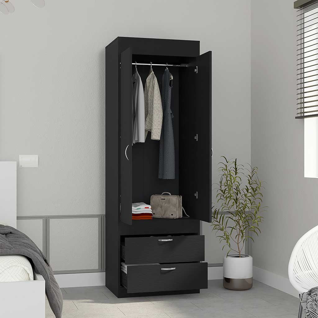 Armoire Tarento, Two Drawers, Black Wengue Finish Black Particle Board