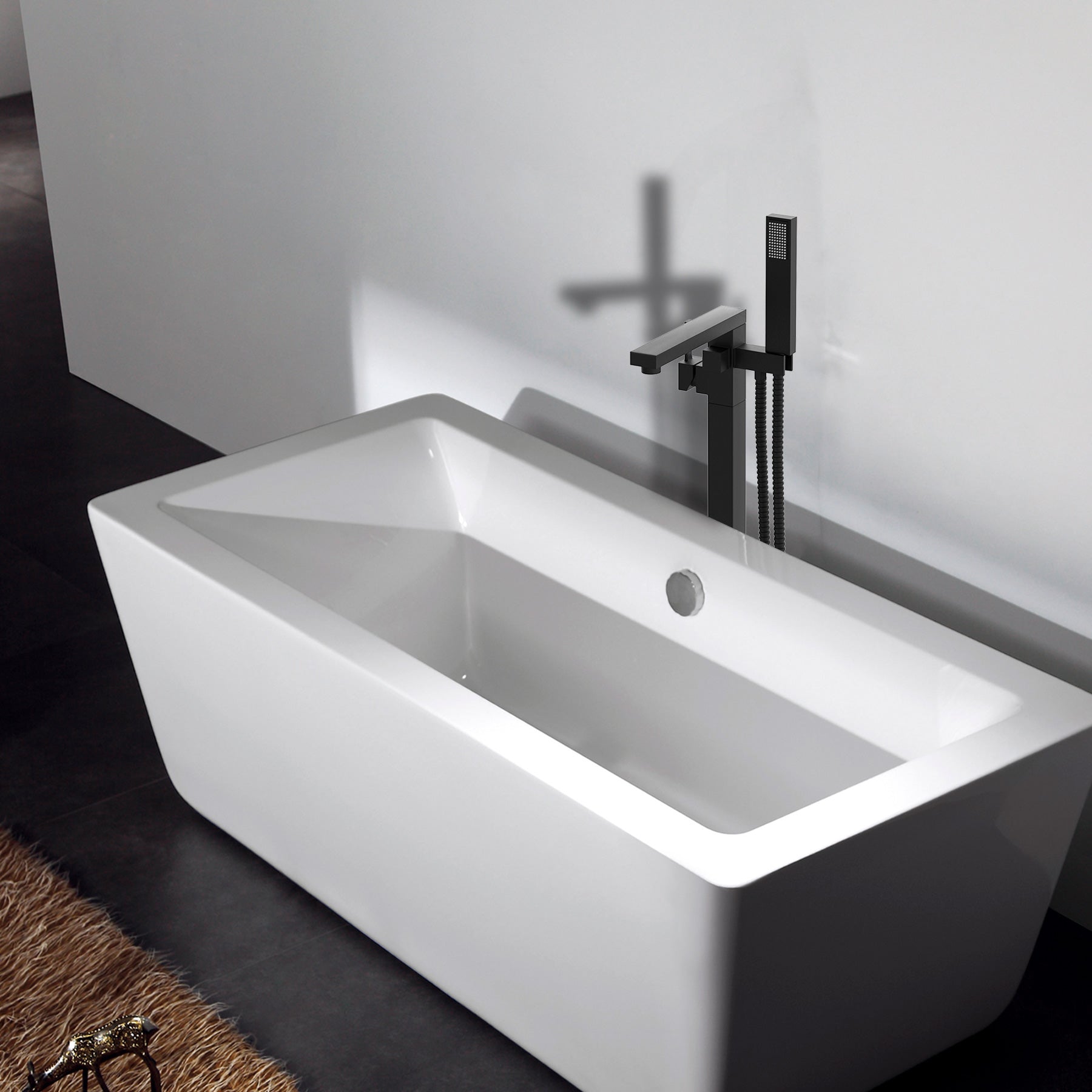 Freestanding Bathtub Faucet With Hand Shower Matte Black Metal