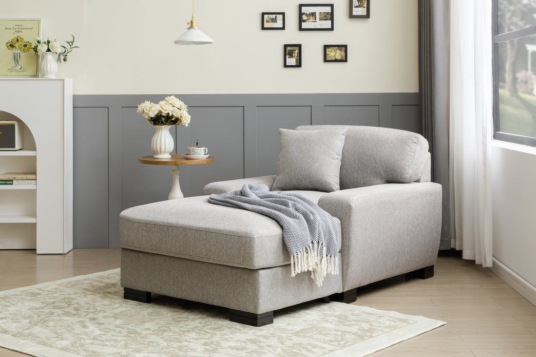 Modern Mid Century Indoor Oversized Chaise Lounger Comfort Sleeper Sofa With Pillow And Soild Wood Legs, Linen, Gray Gray Linen