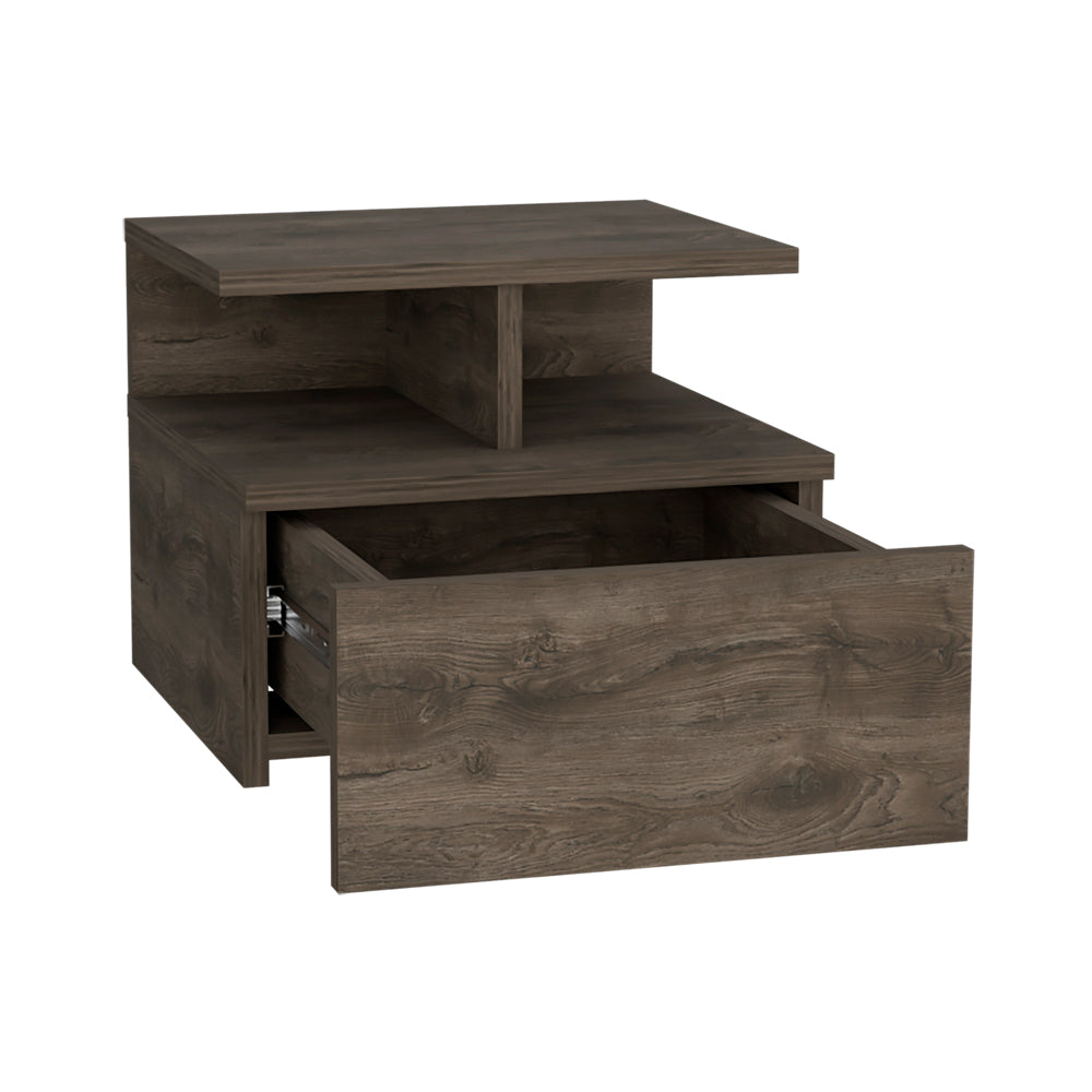 Floating Nightstand Flopini, One Drawer, Dark Walnut Finish Dark Brown Particle Board