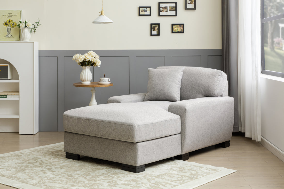 Modern Mid Century Indoor Oversized Chaise Lounger Comfort Sleeper Sofa With Pillow And Soild Wood Legs, Linen, Gray Gray Linen