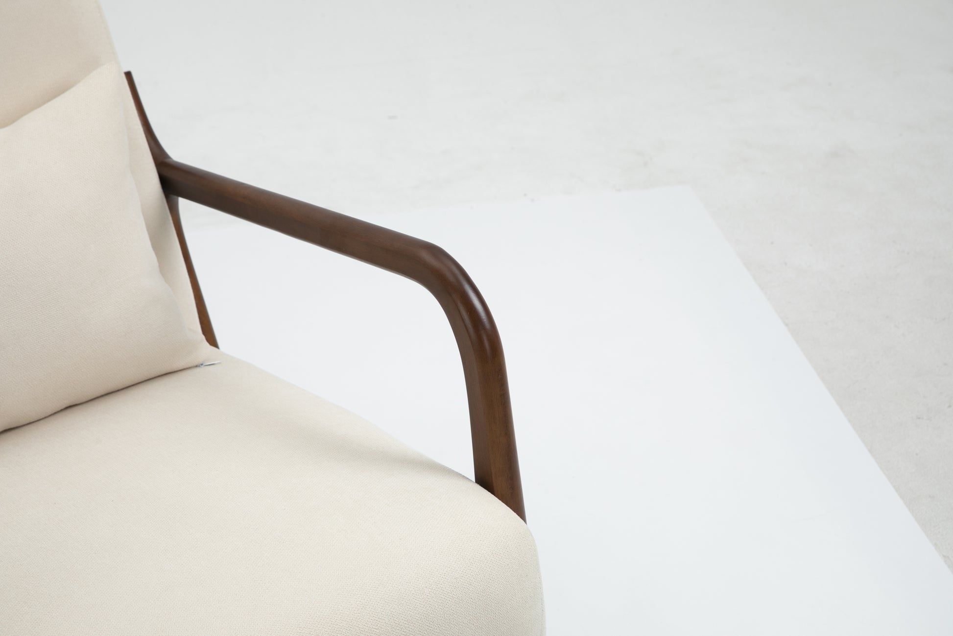 Mid Century Modern Accent Chair With Wood Frame, Upholstered Living Room Chairs With Waist Cushion, Reading Armchair For Bedroom Sunroom White Cotton Velvet