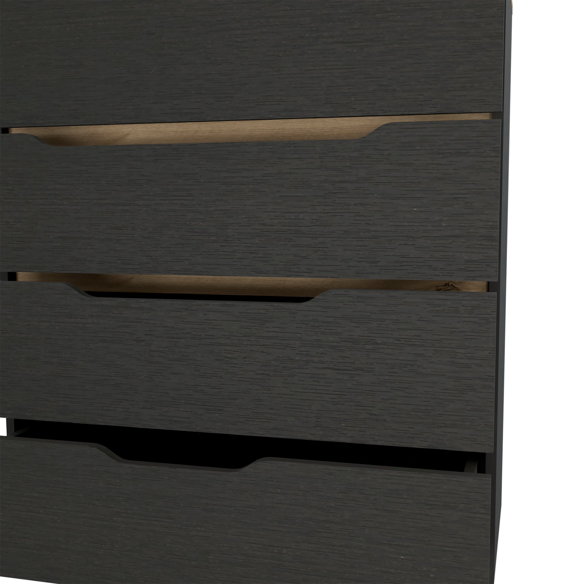 Dresser Oboe, Superior Top, Four Drawers, Black Wengue Light Oak Finish Light Oak Particle Board