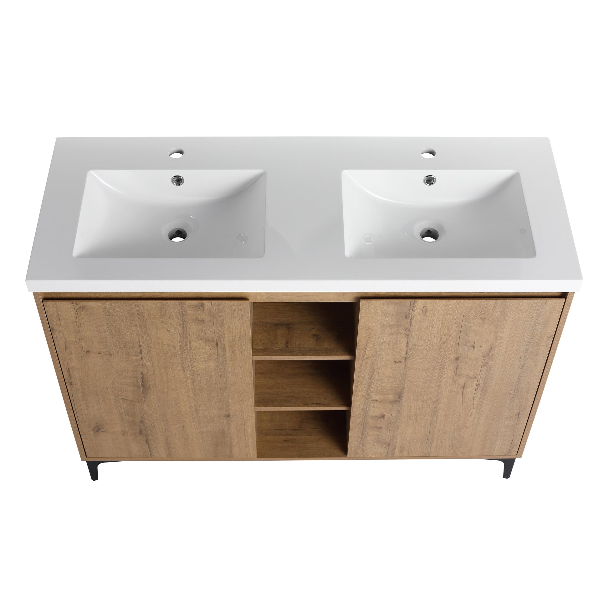 48" Freestanding Bathroom Vanity With Double Sink, Soft Closing Door Hinge Kd Package Bvb07148Imox Grb4840D Imitative Oak 2 Bathroom Freestanding Modern Plywood
