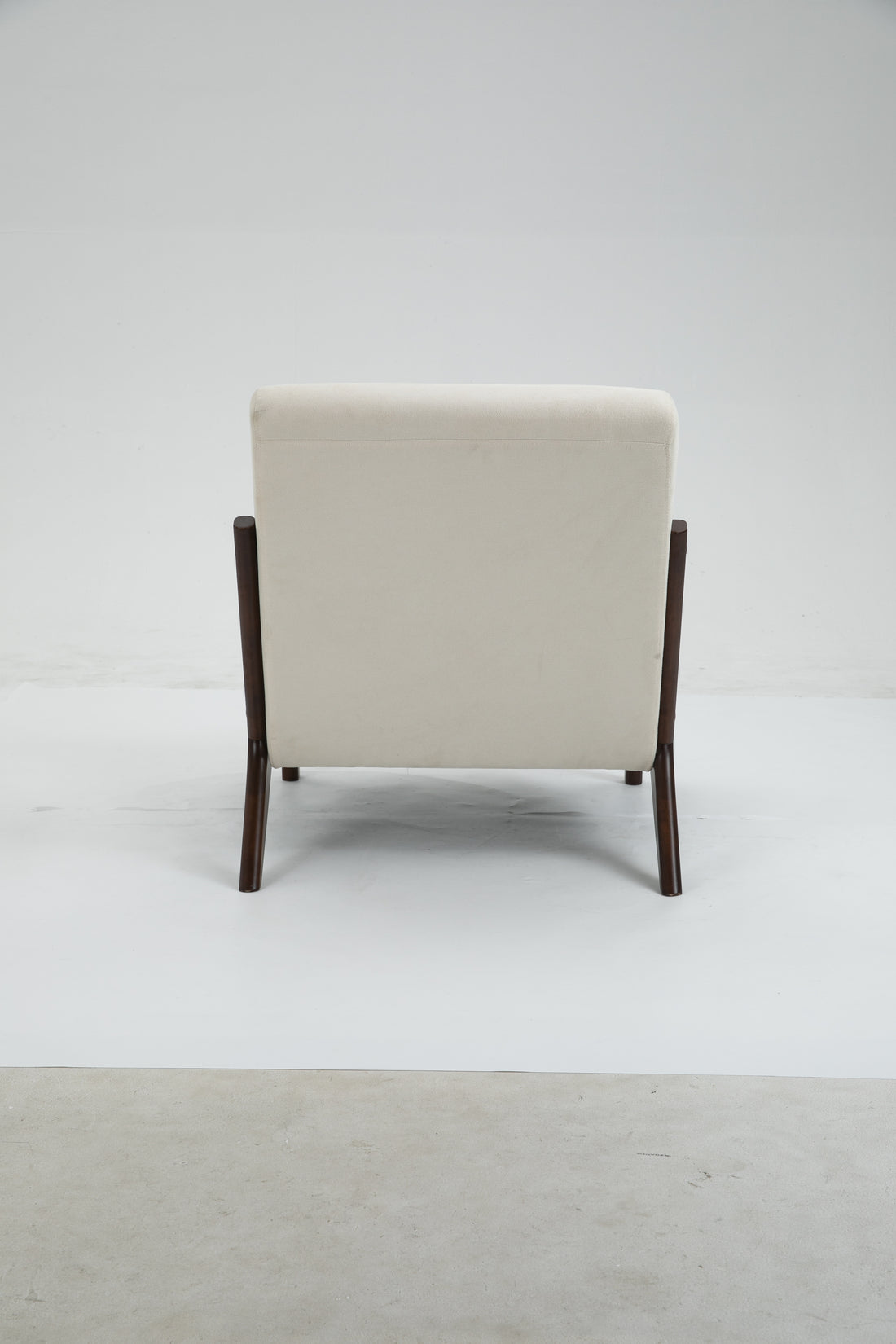 Mid Century Modern Accent Chair With Wood Frame, Upholstered Living Room Chairs With Waist Cushion, Reading Armchair For Bedroom Sunroom White Cotton Velvet
