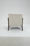 Mid Century Modern Accent Chair With Wood Frame, Upholstered Living Room Chairs With Waist Cushion, Reading Armchair For Bedroom Sunroom White Cotton Velvet