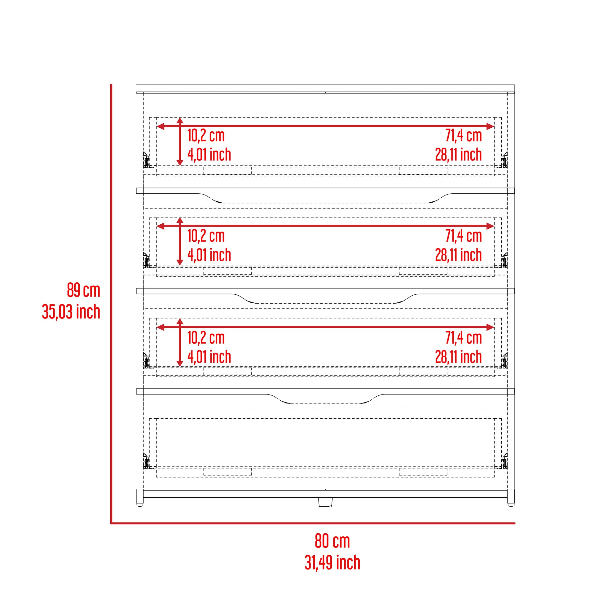 Dresser Oboe, Superior Top, Four Drawers, Black Wengue Light Oak Finish Light Oak Particle Board