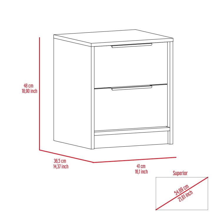 Nightstand Cervants, Two Drawers, Metal Handle, Light Gray Finish Light Gray Particle Board
