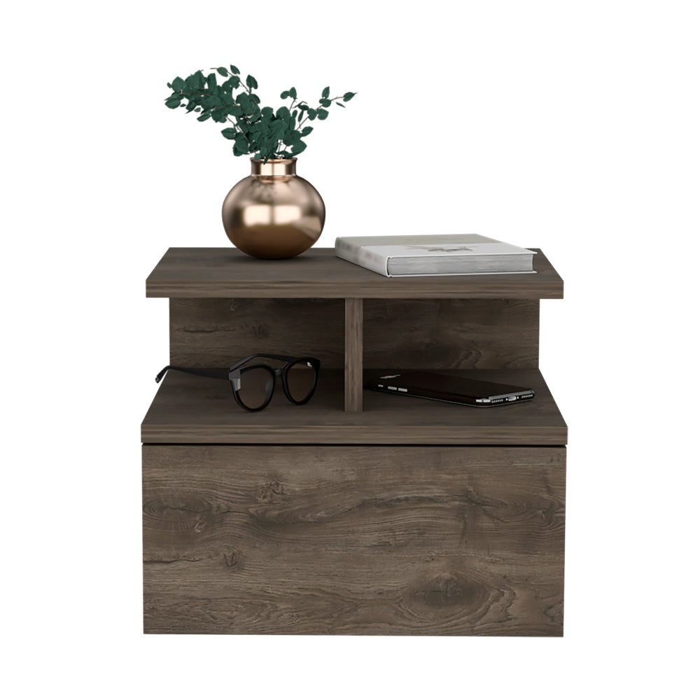 Floating Nightstand Flopini, One Drawer, Dark Walnut Finish Dark Brown Particle Board