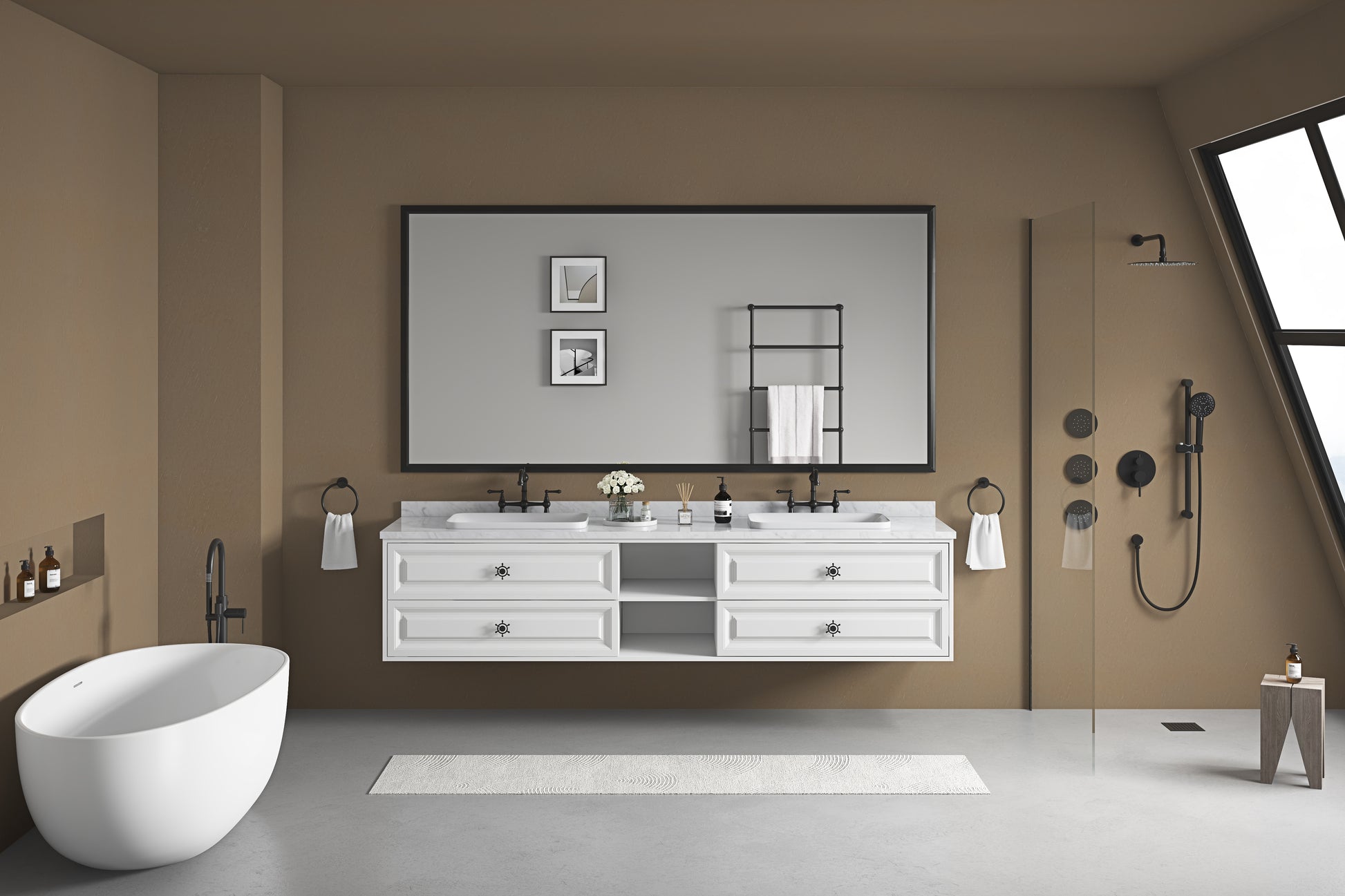 72In. W X 48In. H Metal Framed Bathroom Mirror For Wall, Rectangle Mirror, Bathroom Vanity Mirror Farmhouse, Anti Rust, Hangs Horizontally Or Vertiy Matte Black Aluminium