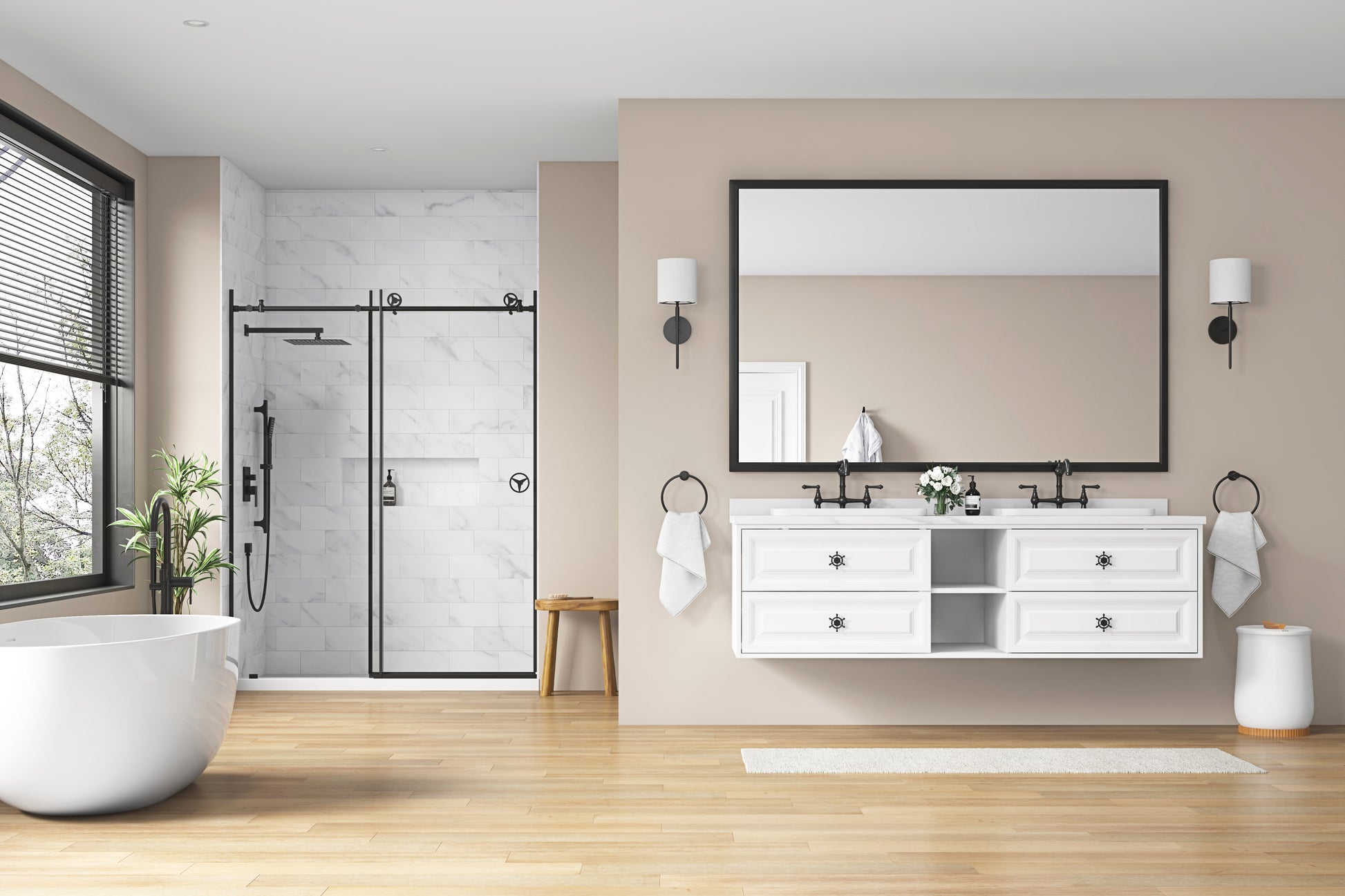 72In. W X 48In. H Metal Framed Bathroom Mirror For Wall, Rectangle Mirror, Bathroom Vanity Mirror Farmhouse, Anti Rust, Hangs Horizontally Or Vertiy Matte Black Aluminium