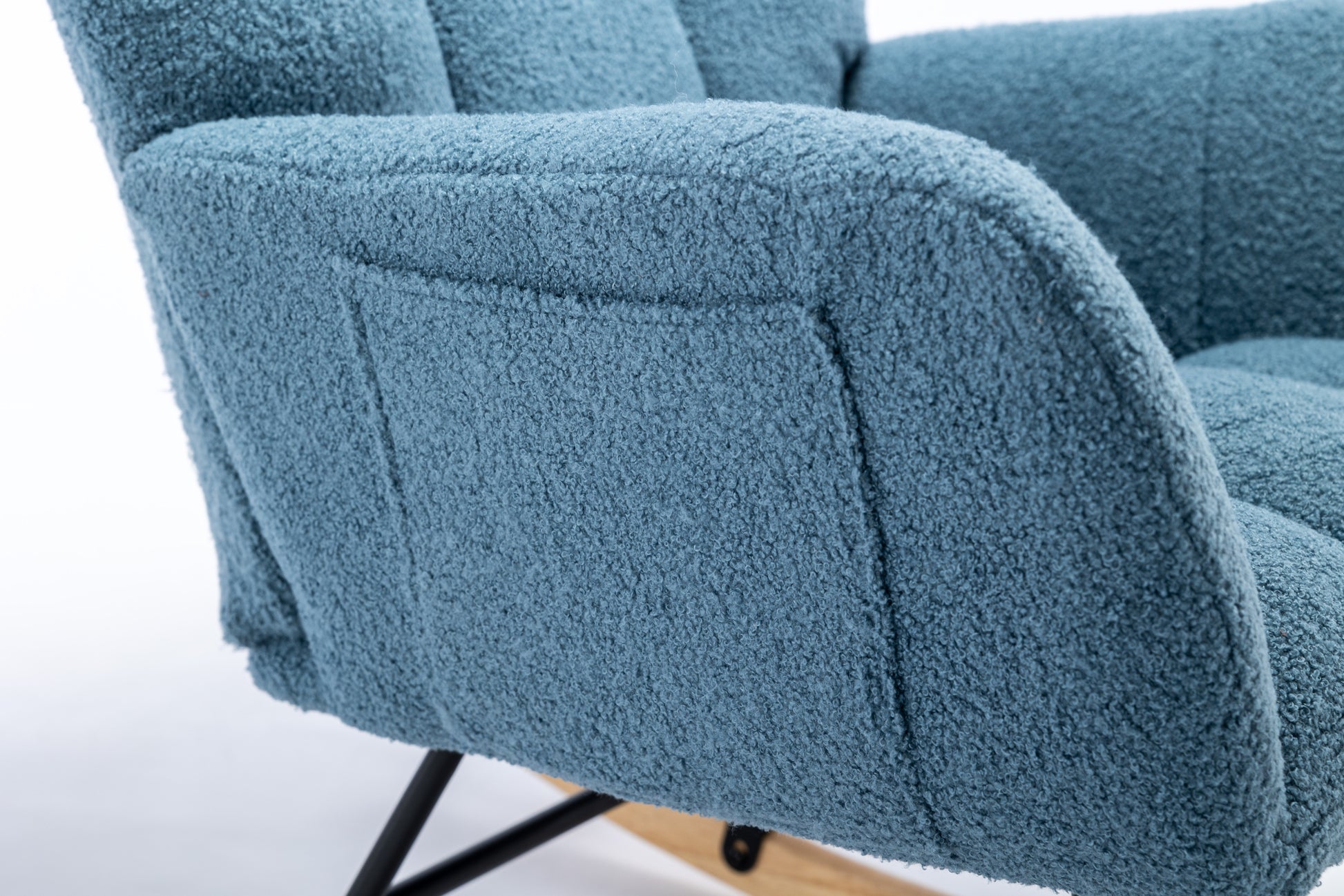 Rocking Chair With Pocket, Soft Teddy Fabric Rocking Chair For Nursery, Comfy Wingback Glider Rocker With Safe Solid Wood Base For Living Room Bedroom Balcony Blue Blue Casual Foam Teddy