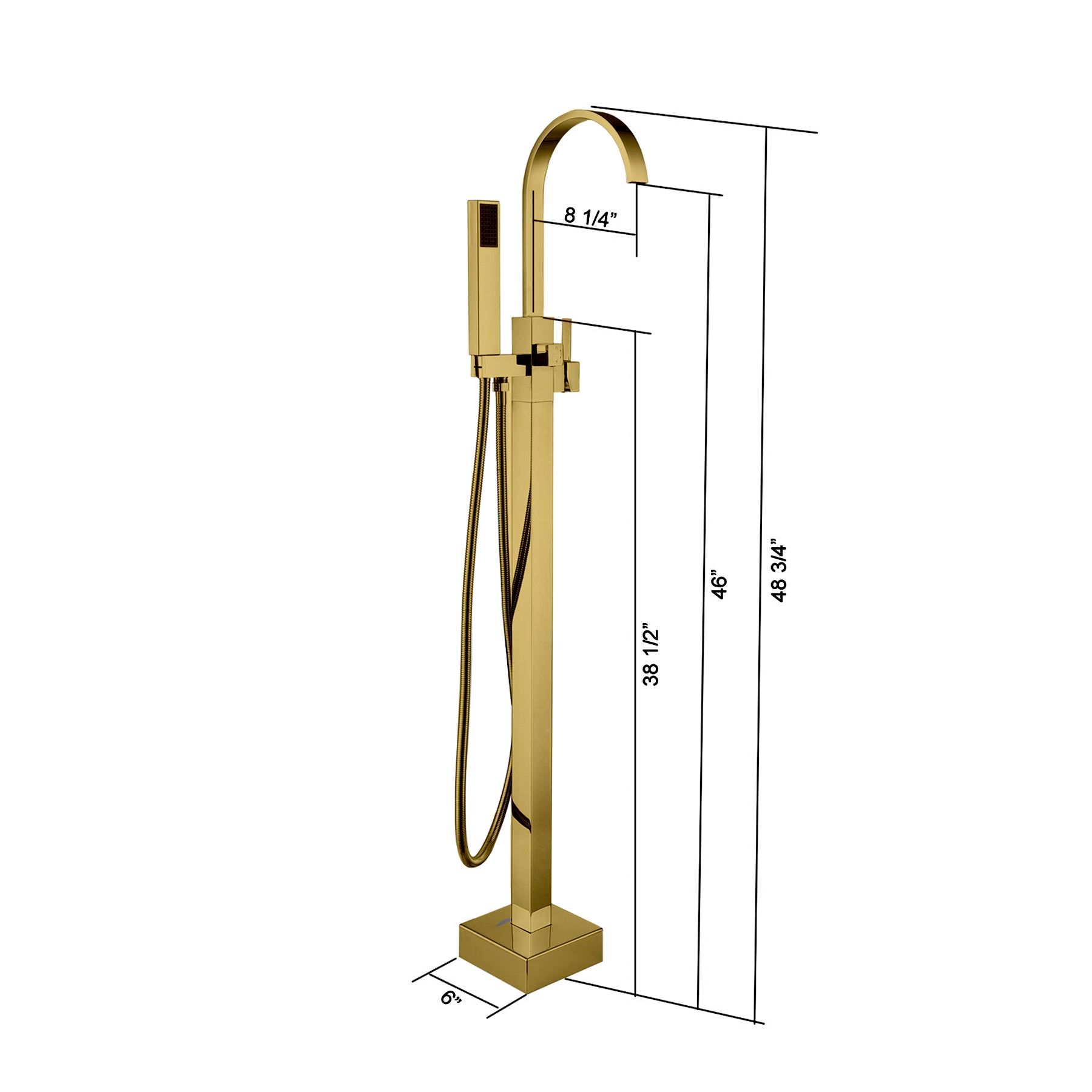 Freestanding Bathtub Faucet With Hand Shower Brushed Gold Metal