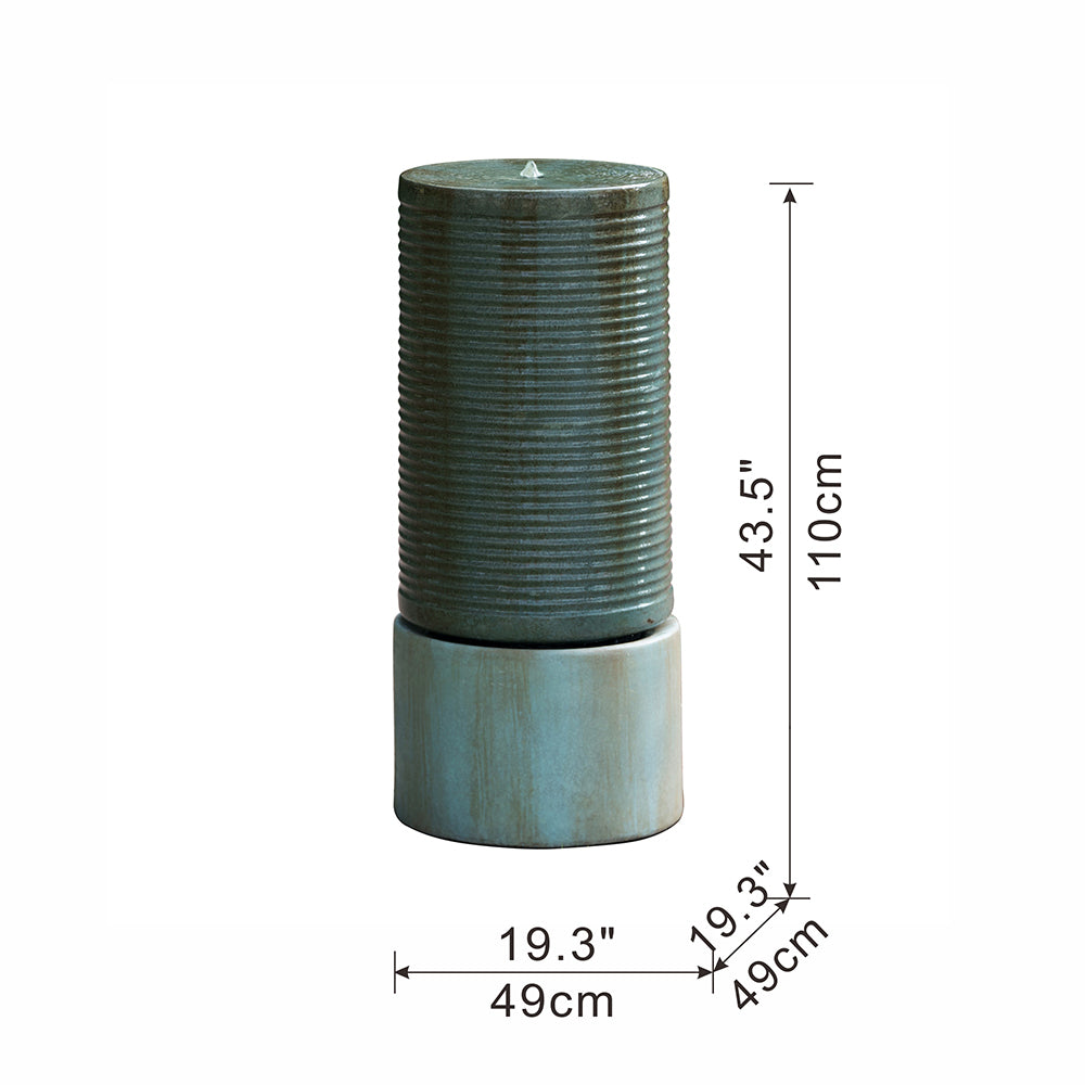 44" Tall Large Round Green Ribbed Tower Water Fountain, Verge Bronze, Cement Outdoor Bird Feeder Bath Fountain Antique Green Garden & Outdoor Antique,Contemporary,Industrial,Modern Cement
