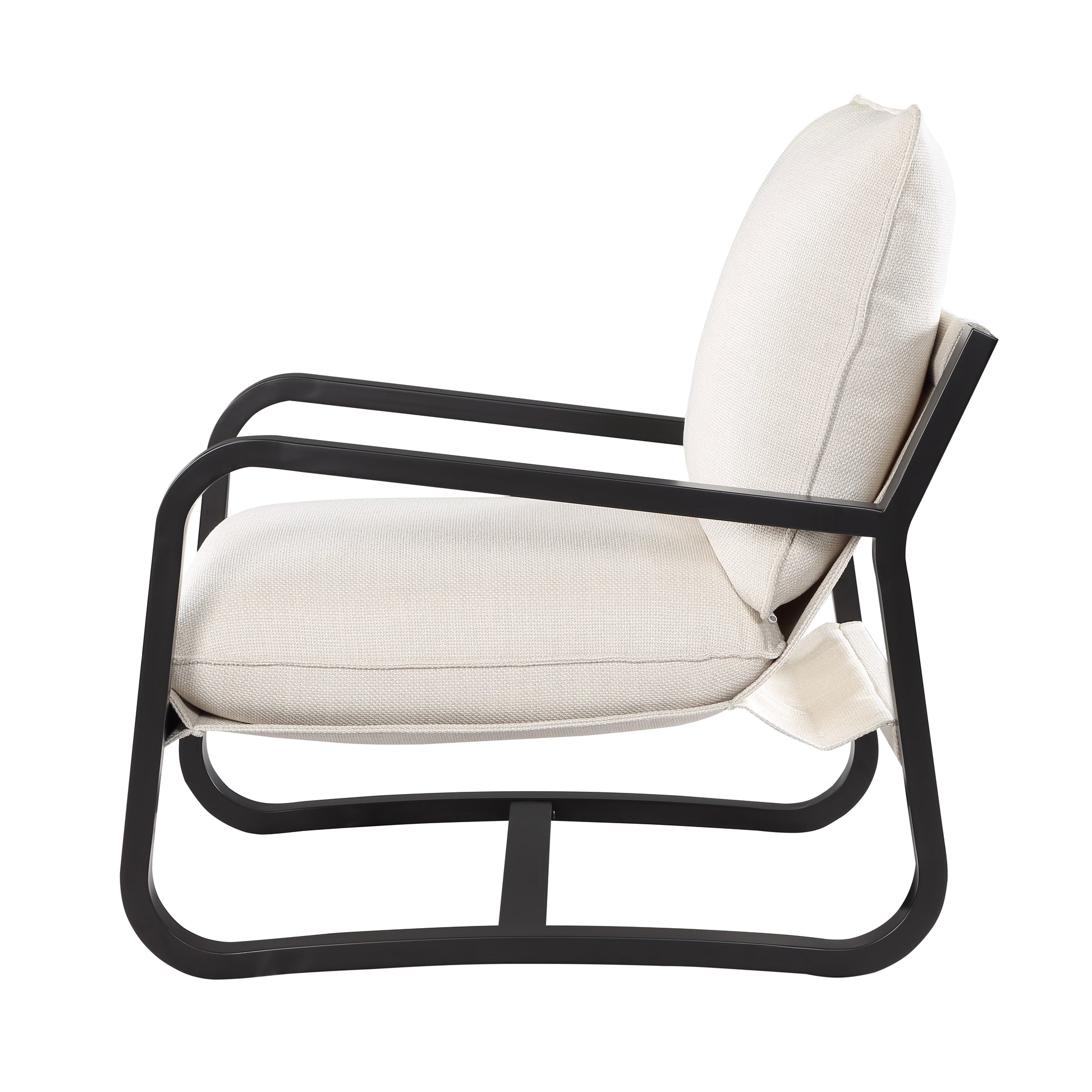 Blaire Sling Chair Upholstered In Oatmeal Fabric With Metal Frame Beige Foam Polyester