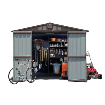 Outdoor Storage Shed 8.2' X 6.2', Metal Steel Utility Tool Shed Storage House With Double Lockable Doors & Air Vents For Backyard Patio Garden Lawn Brown Brown Metal