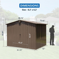 Outdoor Storage Shed 8.2' X 6.2', Metal Steel Utility Tool Shed Storage House With Double Lockable Doors & Air Vents For Backyard Patio Garden Lawn Brown Brown Metal