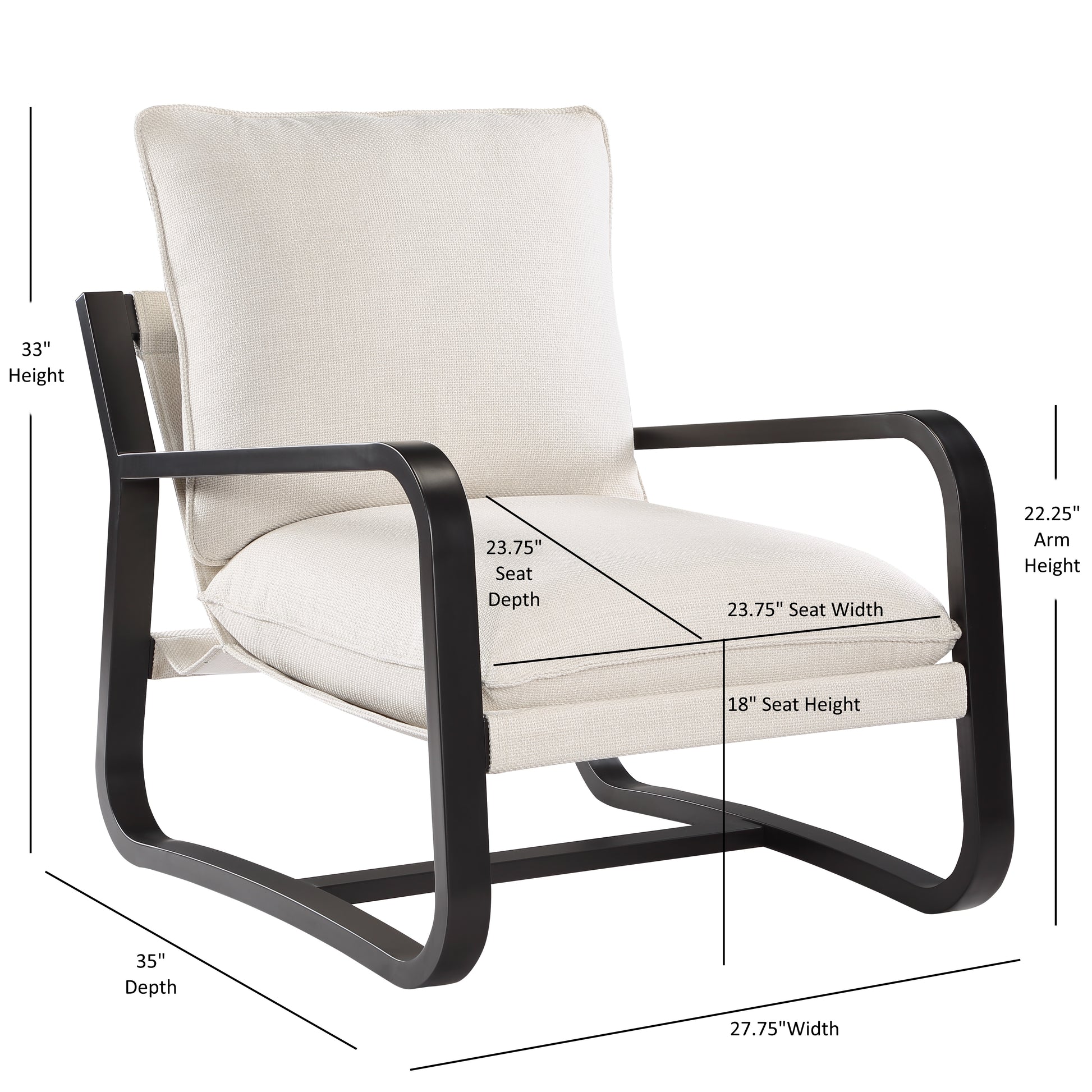 Blaire Sling Chair Upholstered In Oatmeal Fabric With Metal Frame Beige Foam Polyester