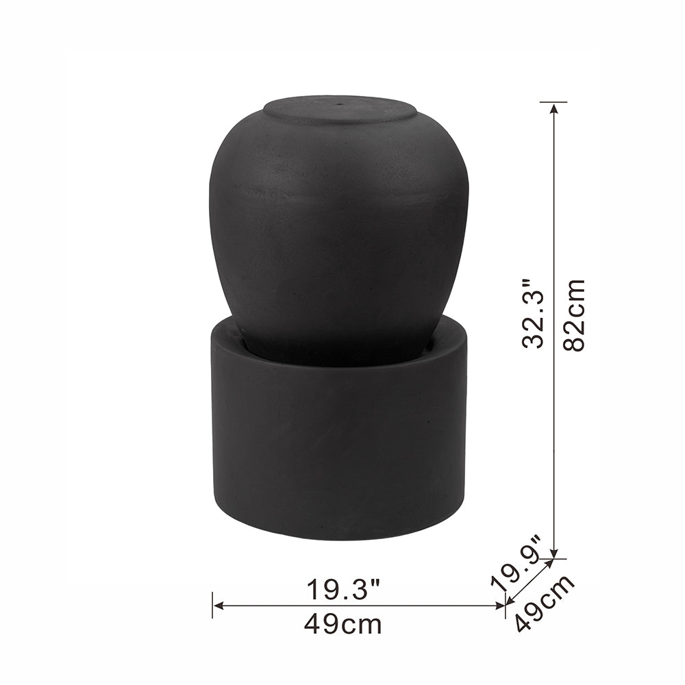 19.5X19.5X32.5" Heavy Outdoor Cement Fountain Black, Cute Unique Urn Design Water Feature For Home Garden, Lawn, Deck & Patio Black Garden & Outdoor Antique,Art Deco,Contemporary,Cute,Modern Cement
