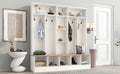 Wide Design Hall Tree With Storage Bench, Minimalist Shoe Cabinet With Cube Storage & Shelves, Multifunctional Coat Rack With 8 Hooks For Entryways, Mudroom, White White Primary Living Space